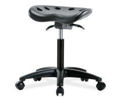 Polyurethane Tractor Stool, Medium Bench Height, Black Base, No Foot Ring, Casters, Black