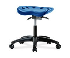 Polyurethane Tractor Stool, Desk Height, Black Base, Casters, Blue