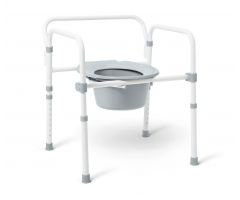Economy Elongated Steel 3-in-1 Folding Commode, Includes Seat, Bucket, and Splashguard, No Seat Lid or Armrests