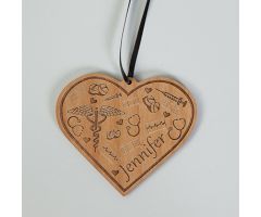 Caduceus Etched Wood Ornament, Personalized