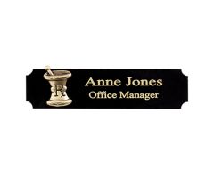 Black Brass Name Badge with Mortar and Pestle Logo