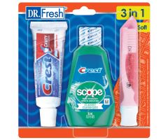 Dr. Fresh Travel Kit Toothbrush Soft W/Case/Scope Mouthwash/Crest Toothpaste 1 Ct