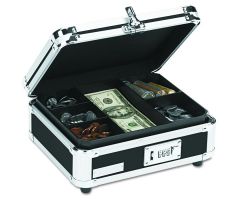 Plastic and Steel Cash Box with Tumbler Lock, Black and Chrome