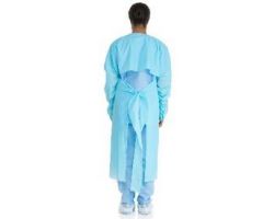 Impervious Gown with Plastic Film and Open-Back, Blue, Size XL