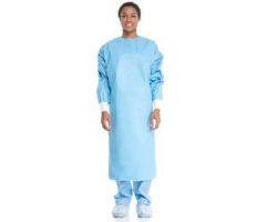 Open-Back Polyethylene-Coated SMS Impervious Isolation Gown with Knit Cuffs and Thumb Loops, Blue, Size L