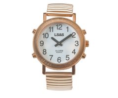 Talking Watch White face, gold tone, expansion band , SPANISH