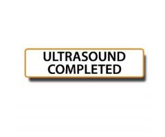"Ultrasound Completed" Permanent Adhesive Labels. Unlaminated-Yellow Border, Black Print. 500 per roll. 15/16" H x 3" W