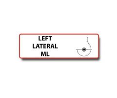 "Left Lateral ML" Permanent Adhesive Labels. Unlaminated-Red Border, Black Print. 500 per roll. 1/2" H x 1 1/2" W. For use in Mammography.