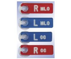 X-Ray Marker Mammography Set | Abbreviated Right and Left | with Suction Cup "CC" and "MLO" Blue and Red Acrylic 1-7/8" X 5/8" X 9/64", 4 per Set