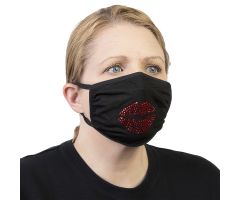 Celeste Stein Ear Loop Mask Black with Bling-Red Lips