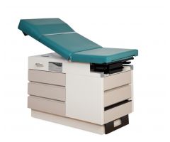 Basic Exam Table with Manual Back and 5 Drawers, Cream White Base, Emerald Upholstery