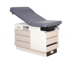 Basic Exam Table with Manual Back and 5 Drawers, Cream White Base, Ninja Upholstery