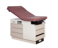 Basic Exam Table with Manual Back and 5 Drawers, Cream White Base, Wine Upholstery, MDR355RBCWWW