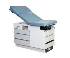 Basic Exam Table with Manual Back and 5 Drawers, Pearl Gray Base, Blue Upholstery, MDR355RGPGCB