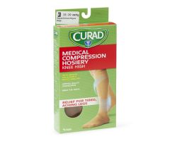 CURAD Knee-High Compression Hosiery with 15-20 mmHg, Tan, Size E, Regular Length