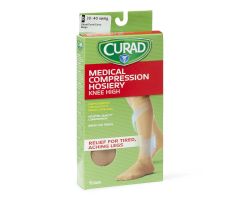 CURAD Knee-High Compression Hosiery with 30-40 mmHg, Tan, Size D, Short Length