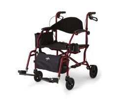 Medline Translator Combination Transport Chair and Rollator, 18" Wide Seat, Red
