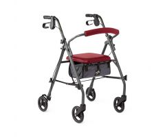 Steel Rollator with 6" Wheels and Microban-Treated Touch Points and Seat, Burgundy, Knockdown