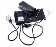 Handheld Aneroid Blood Pressure Monitor with D-Ring Cuff and Attached Stethoscope