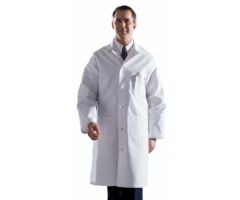 Men's Full-Length 100% Cotton Heavyweight Twill Lab Coat with Knot Buttons, White, Size 30, Tall