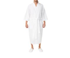 Square Waffle Weave Patient Robe, White, One Size Fits Most