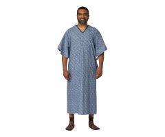 Patient IV Gown with IV Sleeve, Side Ties, Plastic Snaps, Blue Triangle Design, One Size Fits Most