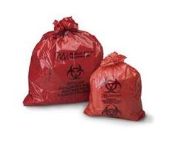 Biohazard Waste Bag, Red, Infectious, 24" x 24", 1.2 Mil