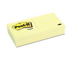 Post-it Canary Yellow 3" x 3" Ruled 100-Sheet Notepads