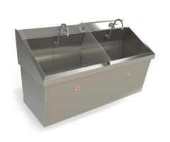 Surgical Scrub Sink with Knee Operated Water, Dual Station, 27.5"D x 64"W x 37"H, Infrared Operation