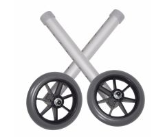 Drive Medical Walker Wheels and Universal Wheels 5" Heavy Duty Fixed Double Wheels and Glide Caps