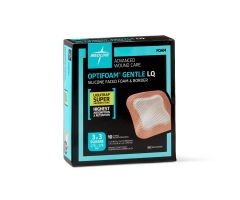 Optifoam Gentle Silicone-Faced Foam Dressing with Liquitrap Super Absorbent Core, 3" x 3", in Educational Packaging
