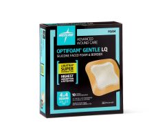 Optifoam Gentle Silicone-Faced Foam Dressing with Liquitrap Super Absorbent Core, 4" x 4", in Educational Packaging