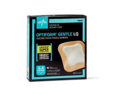 Optifoam Gentle Silicone-Faced Foam Dressing with Liquitrap Super Absorbent Core, 6" x 6", in Educational Packaging