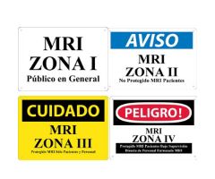 MRI Zone Signs, Set of all 4 Zone Signs, 1 Each, Spanish Version