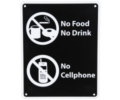 MRI Sign-"No Food, No Drink, No Cellphone" Black with White Lettering Plastic Sign with Foam Tape included for mounting, 8 X 10