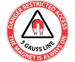 MRI Sticker, Round, 8"- Danger Restricted Access, 30 Gauss Line, Black, Red and White