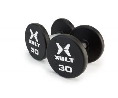 XULT Urethane Round Dumbbell, Pair, Black Plus, 50 lb., Special Order with 12 to 16-Week Lead Time