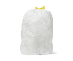Low-Density Trash Can Liner, White, 29" x 41", 1.1 Mil, Roll, Drawtape Closure