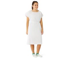 Tissue / Poly / Tissue Deluxe Disposable Patient Gowns with Opening and Belt, 30" x 42", White
