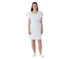Tissue / Poly / Tissue Deluxe Disposable Patient Gowns with Opening and Belt, 30" x 42", Blue
