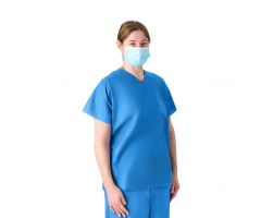 Disposable Unisex Scrub Shirt with V-Neck, Blue, Size L