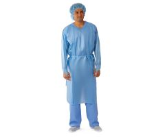 AAMI Level 2 Poly-Coated Overhead Isolation Gown with Full Back and Thumb Loop Wrists, Blue, Size Regular