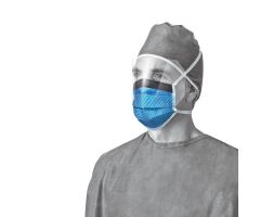 ASTM Level 3 Anti-Fog Surgical Face Mask with Shield and Ties, Anti-Glare Strip, Cellulose Outer and Inner, Blue
