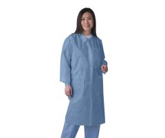Disposable Knit-Cuff Multilayer Lab Coats with Traditional Collar, Blue, Size M