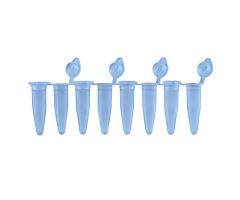 PCR 8-Strips. 0.2mL with Attached Individual Flat Caps, Blue, 120/pk