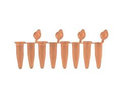 PCR 8-Strips. 0.2mL with Attached Individual Flat Caps, Orange, 120/pk