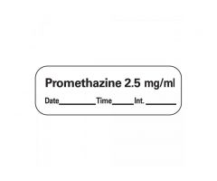 Anesthesia Label Tape with Date / Time / Initial, Promethazine 2.5 mg / mL, 1/2" x 500", White
