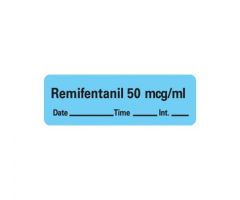 Anesthesia Label Tape with Expiration Date / Time / Initial, Remifentanil 50 mcg / mL, 1-1/2" x 1/2", Blue