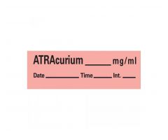 Anesthesia Label Tape with Date / Time / Initial, Atracurium mg / mL, 1/2" x 500", Fluorescent Red