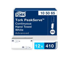 Tork 105065 Advanced PeakServe Continuous Paper Hand Towel, 1-Ply, White, 7.91" W x 8.85" L, for Tork 552520 or 552528